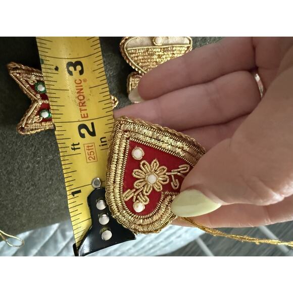 8 Vintage Christmas Ornaments, Velvet Beaded Pearls Holiday 2” - Picture 8 of 9